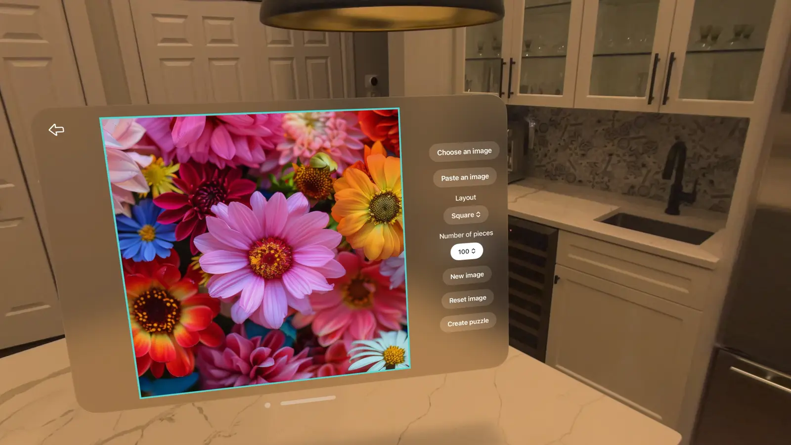 The Create window on Apple Vision Pro, where you choose an image, a layout and a piece count