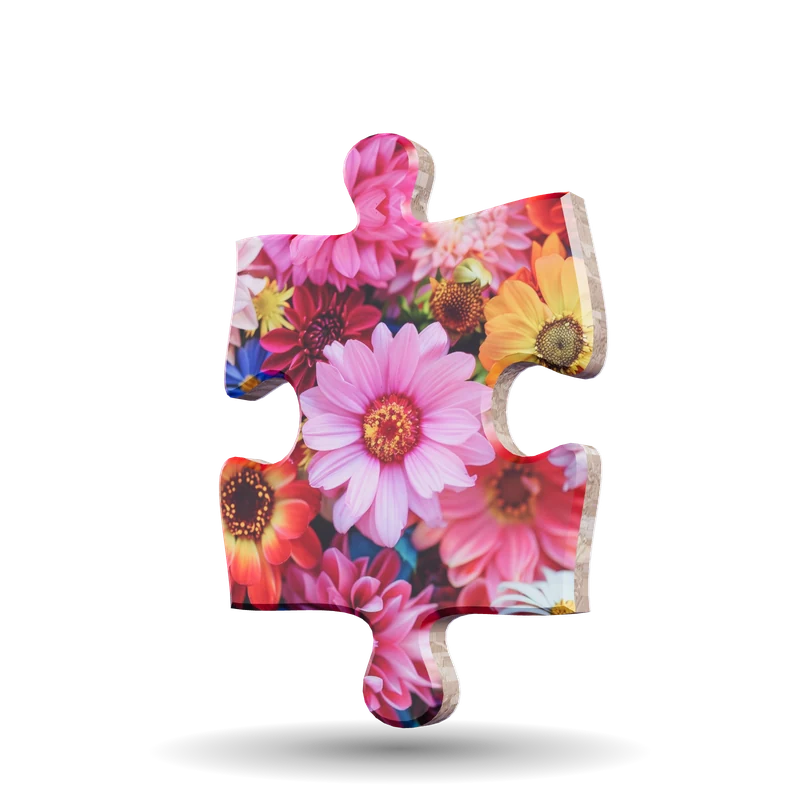 A pink flower photo on a single 3D jigsaw piece